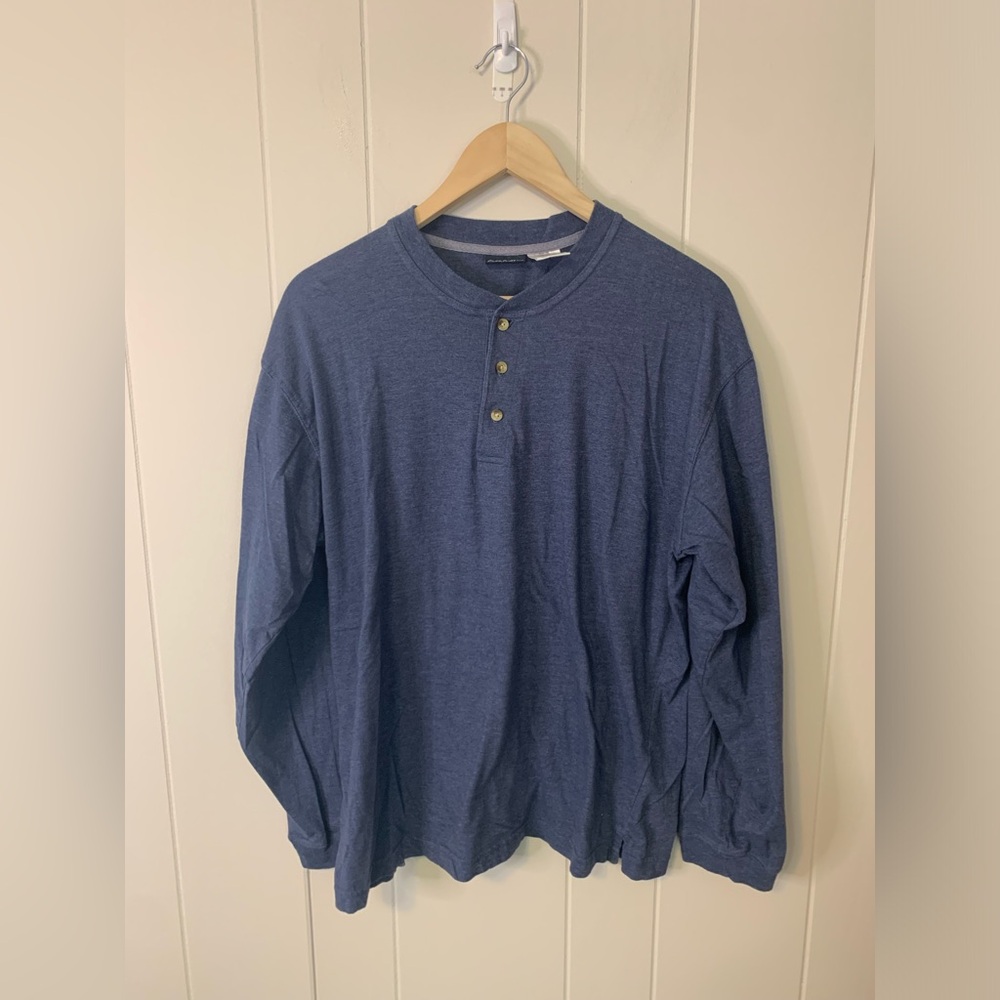 Cherokee Blue Quarter Button Up Long Sleeve Size Medium